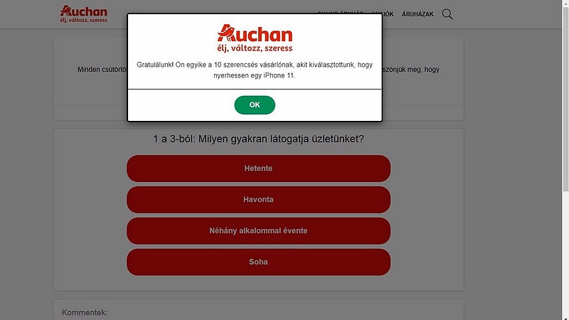 Ön nyert! - Hamis nyereményjátékot hirdetnek az Auchan nevével