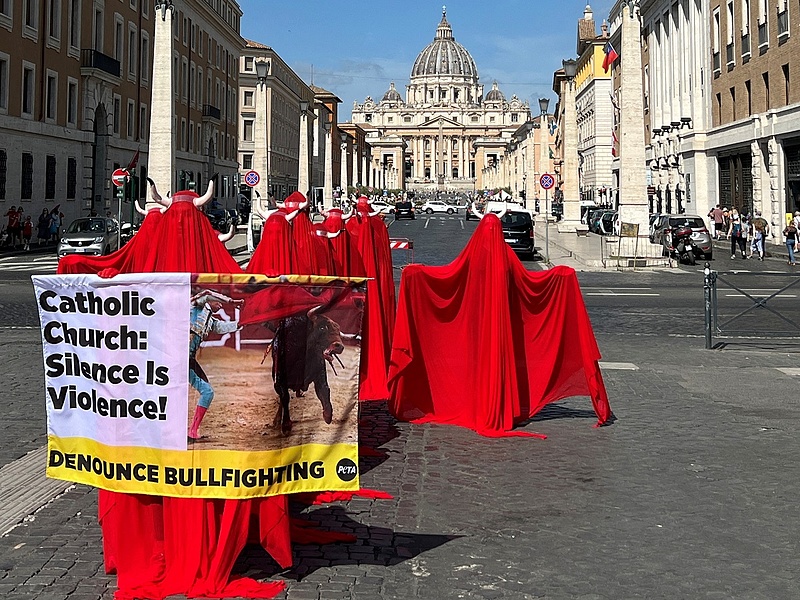 Vörös köpenyes állatvédők követelték Ferenc pápától a bikaviadalok elítélését