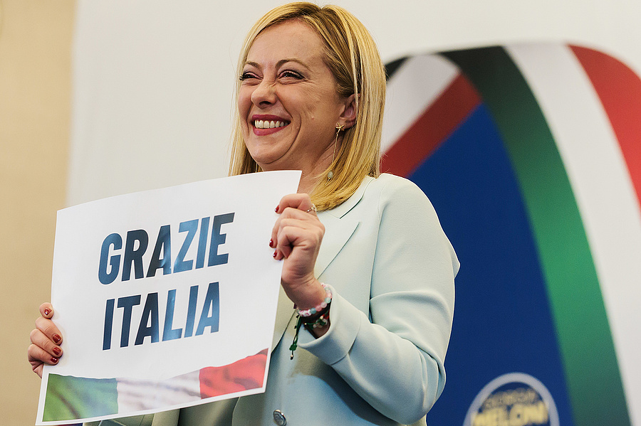 Giorgia Meloni ünnepli a Fratelli d'Italia győzelmét 2022. szeptember 25-én