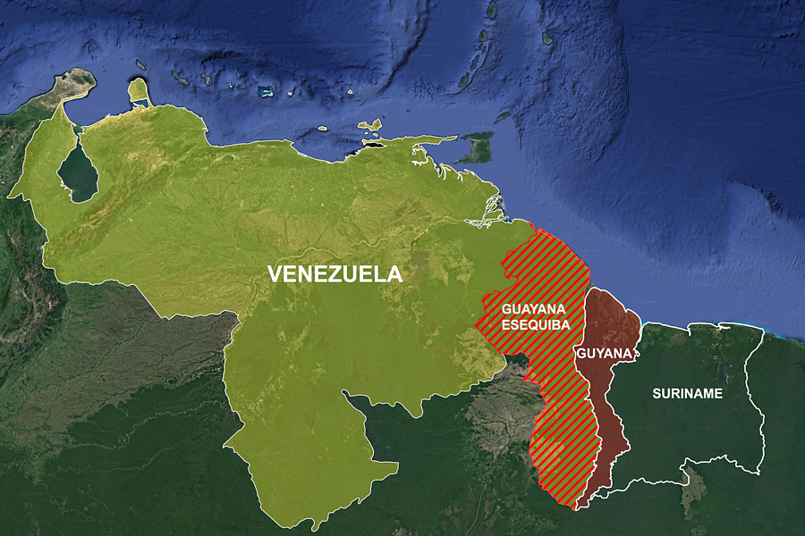 Venezuela és területi igénye (narancssárgával)