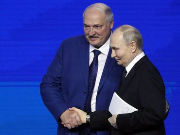 VOLGOGRAD, RUSSIA - APRIL 29 (RUSSIA OUT) Belarusian President Alexander Lukashenko (L) shakes hands with Russian President Vladimir Putin (R) during the Great Heritage - Common Future Forum, a Russian-Belarusian meeting, dedicated to the anniversary of the Battle of Stalingrad on April 29, 2025 in Volgograd, Russia. Vladimir Putin and Alexander Lukashenko are having a joint visit to Volgograd, former Stalingrad, marking the 80th anniversary of the end of World War II. (Photo by Contributor/Getty Images)