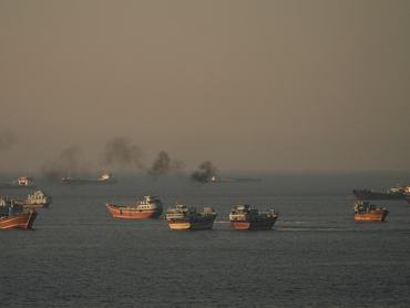 Vessels at the Strait of Hormuz, as seen from Musandam, Oman, June 15, 2026. REUTERS/Stringer