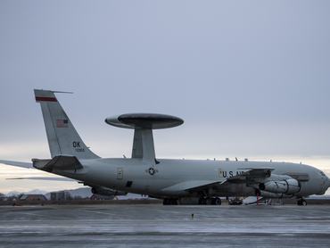 United States Air Force's E-3, commonly known as AWACS is pictured at Orland Air Base during the NATO Trident Juncture 2018 exercise near Brekstad, Norway, October 31, 2018. Trident Juncture 2018, is a NATO-led military exercise held in Norway from 25 October to 7 November 2018. The exercise is the largest of its kind in Norway since the 1980s. Around 50,000 participants from NATO and partner countries, some 250 aircraft, 65 ships and up to 10,000 vehicles take part in the exercise. The main goal of Trident Juncture is allegedly to train the NATO Response Force and to test the alliance's defence capability. (Photo by Jonathan NACKSTRAND / AFP)