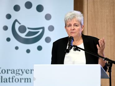 Budapest, 2026. június 4.Lannert Judit oktatási és gyermekügyi miniszter beszédet mond a Koragyerekkori Platform II. országos konferenciáján a Budapesti Corvinus Egyetem Gellért Campusán 2026. június 4-én.MTI/Soós Lajos