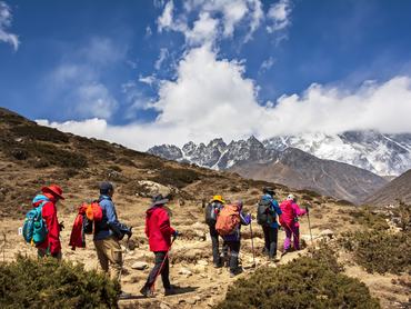 Trekkers make their way to Everest Base Camp in Nepal.