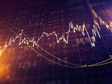 Macro view of a screen of trading terminal with abstract financial graph and digits. Trading and forex concept. 3D Rendering