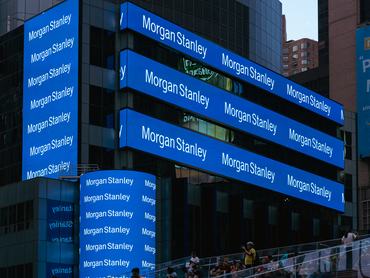 NEW YORK, NEW YORK - JULY 2021: A view of the exterior of The Morgan Stanley Headquarters at 1585 Broadway in Times Square in New York City, July, 2021. (Photo by Gabriel Pevide/Getty Images for Morgan Stanley)