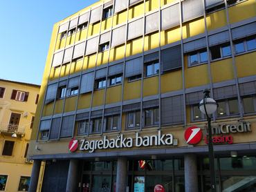 Rijeka, Croatia, 7th February, 2022. Unicredit bank building in the street of Croatian city of Rijeka