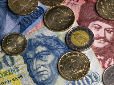 Hungarian currency: Forint banknotes and coins (500 Forint, 1000 Forint, 50 Forint, 20 Forint, 10 Forint, etc.)