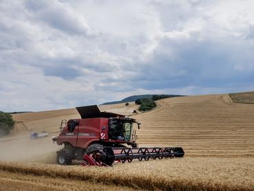 PUSZTAMAROT, HUNGARY - JULY 07: A combine harvester gathers wheat in fields at the end of harvesting on July 7, 2022 in Pusztamarot, Hungary. Hungary recently banned grain exports amid surging global wheat prices, caused by Russia's invasion of Ukraine. Russia and Ukraine are among the world's two largest wheat exporters. (Photo by Janos Kummer/Getty Images)
