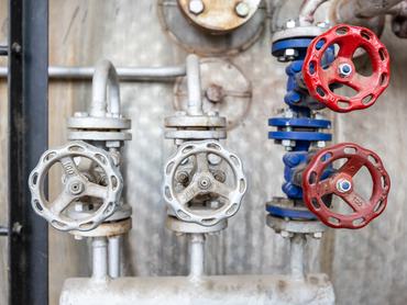 Detail of hydraulic manual valves in industrial factory