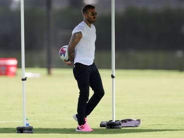 FORT LAUDERDALE, FLORIDA - JULY 12: Co-Owner David Beckham of Inter Miami CF looks on during a training session at DRV PNK Stadium on July 12, 2023 in Fort Lauderdale, Florida. (Photo by Megan Briggs/Getty Images)