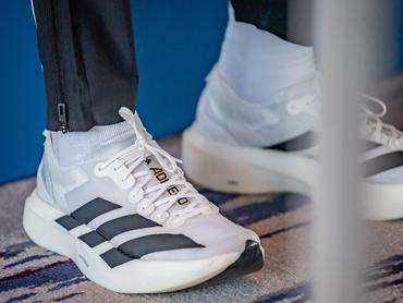 BERLIN, GERMANY - SEPTEMBER 21: Details of the Adidas Running Shoes Adizero Adios Pro Evo 1 Lightstrike Pro ahead of the 2023 BMW Berlin-Marathon on September 21, 2023 in Berlin, Germany. (Photo by Luciano Lima/Getty Images)