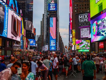 Times Square on Independence Day In New York, United States on America on July 4th, 2024.
 (Photo by Beata Zawrzel/NurPhoto via Getty Images)