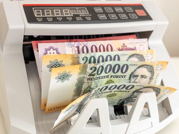 Hungary money, Financial concept. Hungarian economy. Forints in banknote counting machine