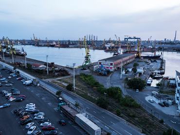 Constanta, Romania – September 13, 2020: View of the Constanta shipyard from the Black Sea.