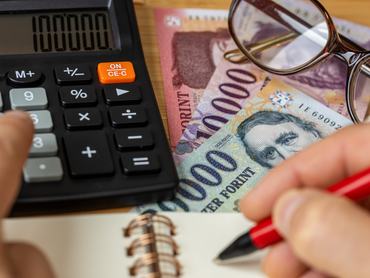 Financial settlements in Hungarian forints, Financial analysis, Tax calculation, Risk costs, business project. Hungary money, close up