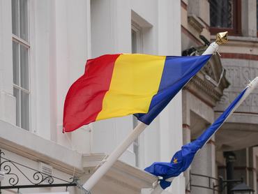 The Romania flag is seen in Birmingham, on October 18, 2025. (Photo by Giannis Alexopoulos/NurPhoto via Getty Images)