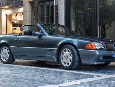 San Sebastian, Spain-September 20, 2025: 1988 Mercedes-Benz 300 SL-24 (R129) on city street