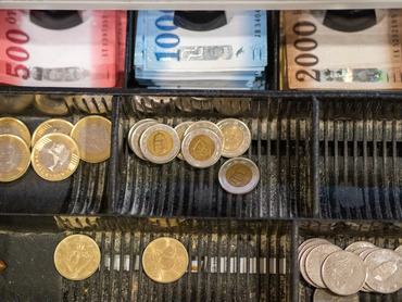 cashdesk in the shop  cassa with paper money and coin