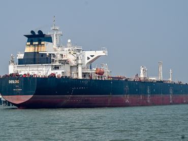 MUMBAI, INDIA MARCH 12: The Liberia-flagged crude oil tanker Shenlong Suezmax successfully docked at Mumbai Port after navigating the high-risk Strait of Hormuz amid the intensifying West Asia conflict on March 11, 2026 in Mumbai, India. The vessel, which arrived from Saudi Arabia's Ras Tanura port, is the first India-bound tanker to pierce the de facto maritime blockade following recent military strikes involving the U.S., Israel, and Iran. (Photo by Raju Shinde/Hindustan Times via Getty Images)