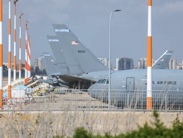 TEL AVIV, ISRAEL - MARCH 22: A view of US military refueling aircraft at Ben Gurion Airport as the US-Israel attacks on Iran continue and retaliatory actions from Iran against Israel, primarily are ongoing in the capital Tel Aviv, Israel, on March 22, 2026. (Photo by Nir Keidar/Anadolu via Getty Images)