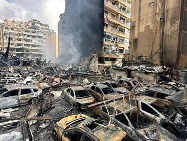 BEIRUT, LEBANON - APRIL 8: Emergency teams work at the scene where smoke rises from targeted locations following simultaneous Israeli attacks across Lebanon, in Beirut on April 8, 2026. The Lebanese Ministry of Health reported that dozens of people were killed and hundreds more injured in the initial assessments, while the strikes caused extensive material damage along the coastline. (Photo by Houssam Shbaro/Anadolu via Getty Images)