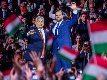 BUDAPEST, HUNGARY - APRIL 7: U.S. Vice President J.D. Vance and Hungarian Prime Minister Viktor Orban attend an election campaign rally on April 7, 2026 in Budapest, Hungary. Vance is supporting Orban's bid for reelection in Hungarian parliamentary elections scheduled for April 12. (Photo by Janos Kummer/Getty Images)