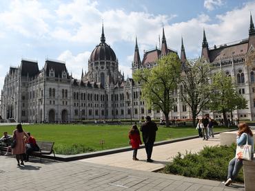 A view of the Parliament Building and Danube river a day ahead of the parliamentary election in Budapest, Hungary on April 11, 2026. (Photo by Jakub Porzycki/NurPhoto via Getty Images)