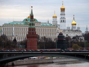 MOSCOW, RUSSIA - APRIL 14 : View of the Great Kremlin Palace, Ivan the Great Bell Tower, and the Moskva River embankment in the evening, on April 14, 2026, in Moscow, Russia. (Photo by Contributor/Getty Images)