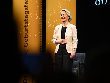 19 April 2026, Hamburg: Ursula von der Leyen, President of the European Commission, speaks during the anniversary event "80 years with "Die Zeit" at the Deutsches Schauspielhaus. Photo: Jonas Walzberg/dpa (Photo by Jonas Walzberg/picture alliance via Getty Images)
