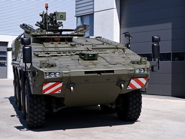 22 April 2026, Bavaria, Munich: An 8x8 wheeled vehicle "BOXER stands in front of a factory hall during the opening of the new production line for the highly protected system of the company KNDS. The new production line is intended to increase the number of deliveries for the Bundeswehr and allied forces. Photo: Sven Hoppe/dpa (Photo by Sven Hoppe/picture alliance via Getty Images)
