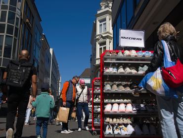 General view of people shopping in the city center of Bonn, Germany, on April 25, 2026. (Photo by Ying Tang/NurPhoto via Getty Images)