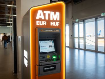 An ATM offering withdrawals in euros and Hungarian forints is seen near the gates at Budapest Ferenc Liszt International Airport in Budapest, Hungary, on April 10, 2026. (Photo by Mateusz Wlodarczyk/NurPhoto via Getty Images)