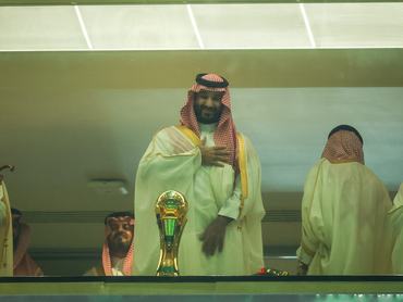 Saudi Arabia Crown Prince Mohammed Bin Salman Bin Abdulaziz Al Saud reacts after the King's Cup final match between Al Hilal and Al Kholood at Alinma Stadium - King Abdullah Sports City in Jeddah, Saudi Arabia, on May 8, 2026. (Photo by Ayman Aref/NurPhoto via Getty Images)