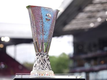BIRMINGHAM, ENGLAND - MAY 07: A detailed view of the UEFA Europa League trophy prior to the UEFA Europa League 2025/26 Semi-Final Second Leg match between Aston Villa FC and Nottingham Forest FC at Villa Park on May 07, 2026 in Birmingham, England. (Photo by Alex Livesey - AVFC/Aston Villa FC via Getty Images)