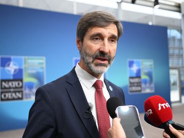 HELSINGBORG, SWEDEN - MAY 22: Foreign Minister of Slovakia, Juraj Blanar speaks to press after the NATO Foreign Ministers Meeting in Helsingborg, Sweden on May 22, 2026. (Photo by Dursun Aydemir/Anadolu via Getty Images)