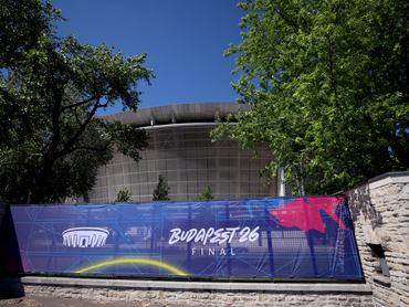 BUDAPEST, HUNGARY - MAY 28: General view of UEFA Champions League Final Budapest 2026 signage outside the stadium ahead of the UEFA Champions League Final between Paris Saint-Germain and Arsenal at the Puskas Arena on May 28, 2026 in Budapest, Hungary. (Photo by Catherine Ivill - AMA/Getty Images)