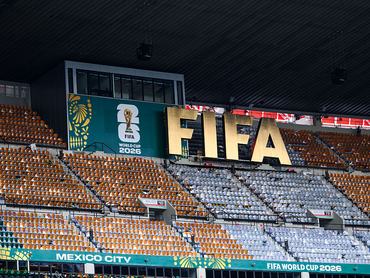 10 June 2026, Mexico, Mexiko-Stadt: Soccer: World Cup, Group A, before the opening match Mexico - South Africa, The Fifa logo stands in the Aztec Stadium. The opening match of the 2026 World Cup will take place on June 11 in Mexico City. Photo: Tom Weller/dpa (Photo by Tom Weller/picture alliance via Getty Images)