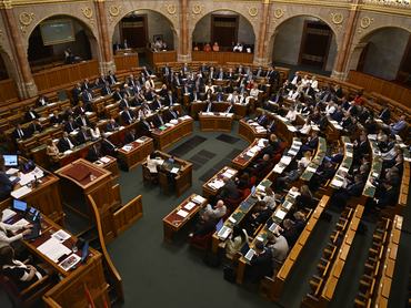 A general view of the national assembly in the Hungarian Parliament in session in Budapest, Hungary, on June 15, 2026. The national assembly is scheduled to vote on the 16th constitutional amendment later in the afternoon. (Photo by Balint Szentgallay/NurPhoto via Getty Images)