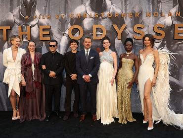 NEW YORK, NEW YORK - JULY 14: (L-R) Charlize Theron, Samantha Morton, John Leguizamo, Tom Holland, Matt Damon, Anne Hathaway, Lupita Nyong'o, and Zendaya attend the premiere of "The Odyssey" presented by Universal Pictures on July 14, 2026 in New York City. (Photo by Kevin Mazur/Getty Images for Universal Pictures)