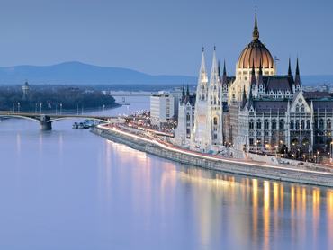 Budapest, Hungary, Europe. Parliament Building and the Danube River at dusk