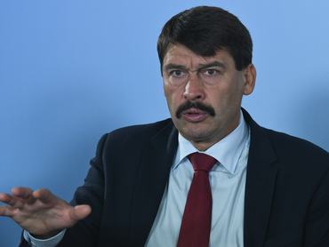 Janos Ader, the President of Hungary, during the press conference with the participation of the four Presidents of Visegrad Group in Rzeszow's Grand Hotel.On Saturday, 15 October 2016, in Rzeszow, Poland (Photo by Artur Widak/NurPhoto via Getty Images)