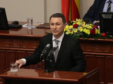 Nikola Gruevszki volt macedón miniszterelnök felszólal egy parlamenti ülésen, Szkopjeban, Észak-Macedóniában, 2017. június 1-jén.