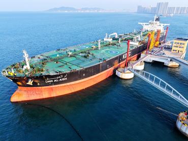 A foreign oil tanker unloads imported crude oil in Qingdao City, Shandong Province, China, on May 11, 2025. (Photo by Costfoto/NurPhoto via Getty Images)