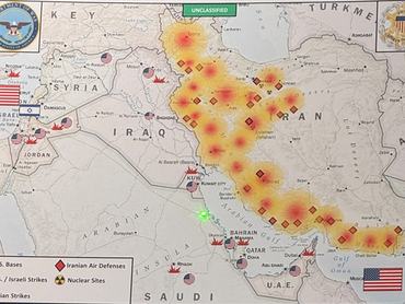 A map is shown to reporters during a press conference with U.S. Defense Secretary Pete Hegseth and Chairman of the Joint Chiefs of Staff General Dan Caine at the Pentagon in Washington, D.C., U.S., March 4, 2026.  REUTERS/Idrees Ali