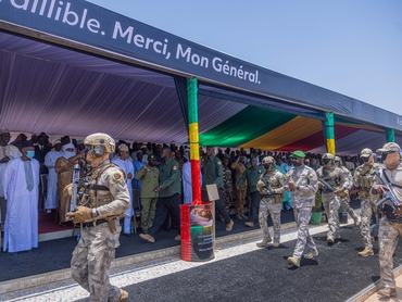 Malian President Assimi Goita attends the state funeral of Defence Minister Sadio Camara, who was killed when four suicide car bombers rammed his residence, in Bamako, Mali, April 30, 2026. Mali Presidency via Facebook/Handout via REUTERS     THIS IMAGE HAS BEEN SUPPLIED BY A THIRD PARTY     NO RESALES. NO ARCHIVES